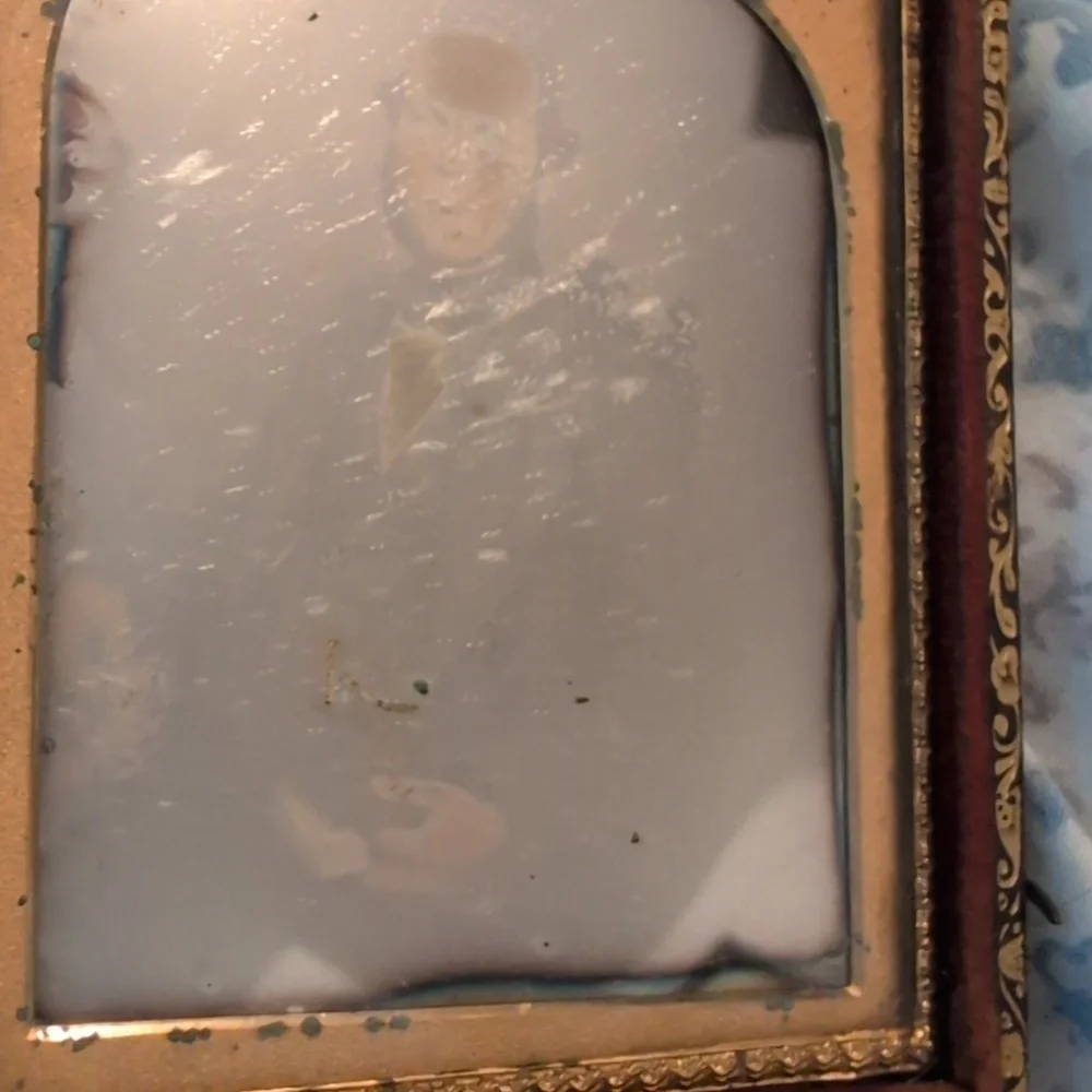 Daguerreotype of‎ a man with gilt framed glass mirror Antique Victorian 1800s